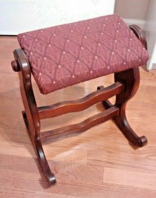 Vintage Gout Rocker Wooden & Padded Top 17 " Tall Footrest Ottoman Footstool