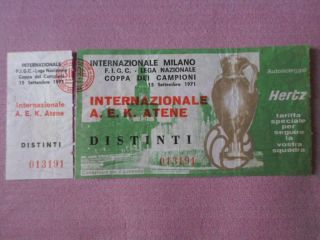 Inter Milano Internazionale - Aek Athens 4 - 1 Champions Cup Vintage Ticket 1971