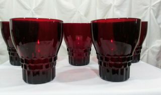 Vintage Anchor Hocking Windsor Royal Red Ruby Tumbler Drink Juice Glass Set Of 5