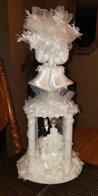 Vtg Large Tall Wedding Cake Topper Bride & Groom,  Doves,  Bells,  Pillars