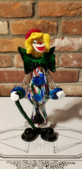 Vintage Murano Hand Blown Glass Clown Figurine 11.  5 "