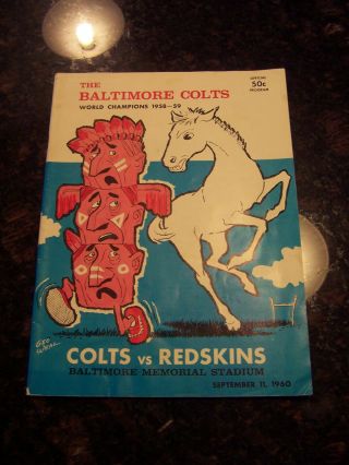 Vintage September 11,  1960 Baltimore Colts Vs Washington Redskins Program