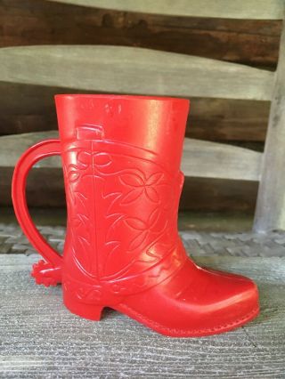 Vtg 50s Red Plastic Cowboy Boot W/spur Western Cup Mug Sweet.  Back In The Day