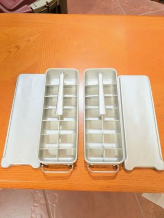 Vintage Metal Ice Cube Trays - Set Of 2 With Lids