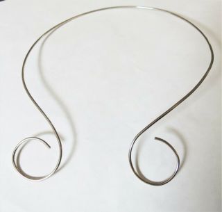 Vintage Sterling Silver 925 Fine Curving Swirl Collar Wire Necklace