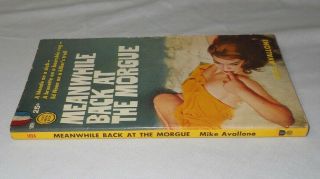 MEANWHILE BACK AT THE MORGUE by Mike Avallone,  Gold Medal Book 1024,  1960 1st 3