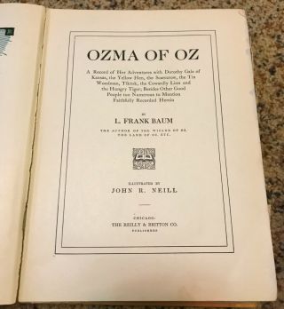 Ozma of Oz by L.  Frank Baum,  Reilly & Britton.  1907 1st Edition,  3rd Printing 5