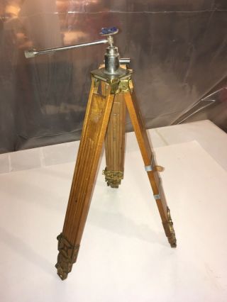 Antique Triple Slide,  Brass & Wood Folding Tripod For Camera,  Telescope Or Lamp