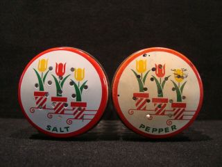 Vintage Anchor Hocking Clear Glass Salt & Pepper Shakers Set Tulip Metal Lid