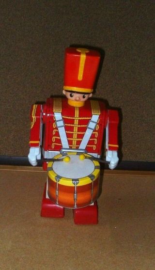 Vintage Tin Toy Soldier Playing Drum - By Alps Made In Japan
