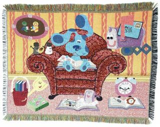 Blues Clues Childs Throw Blanket Woven Tapestry Vintage Reading W Blue Fringe