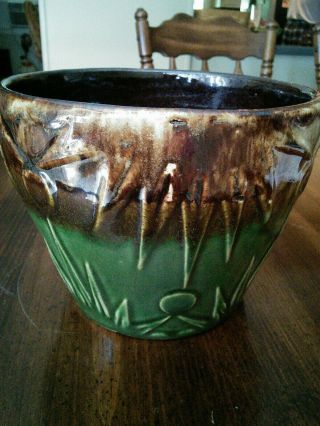 Vintage Mccoy Pottery Planter Flower Pot Sun Moon Brown Green 5 1/2 " T 7 " Across