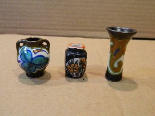 2 Gouda Holland Miniature Vases Hand Painted & Bonus Vase Vintage