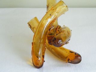 Vintage Mid Century Modern Handmade Art Glass Thorn Bud Vase Amber 4