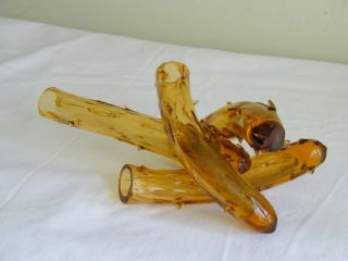 Vintage Mid Century Modern Handmade Art Glass Thorn Bud Vase Amber 5