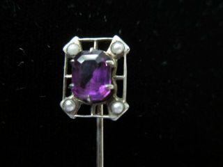 Vintage Victorian Amethyst Seed Pearl Stick Pin Vintage Signed