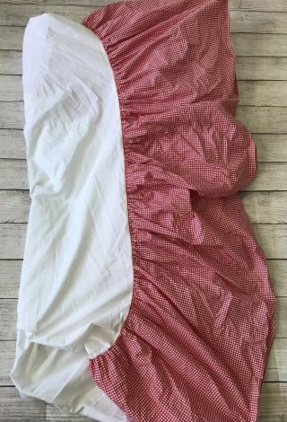 Ralph Lauren Bedskirt Dust Ruffle Red White Check Gingham Queen Vintage