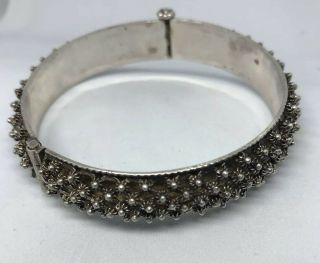 Vintage Etruscan Style Hinged Sterling Silver Bracelet