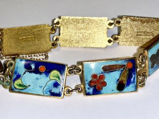 Vintage Robert Kuo Cloisonne Enamel Panel Bracelet,  Signed,  6 2/3 ",  Shippin