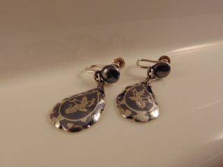 Vintage Niello Siam,  drop earrings,  marked silver,  8.  8 grams.  c.  1960 2
