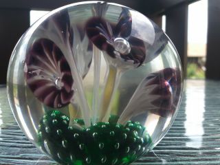 3 " Glass Paperweight Large Floating Mushroom Ball Hand Blown Art Vintage