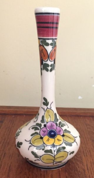 Vintage Regina Gouda 6 " Tall Vase - Floral Motif,  Glossy Finish - Multicolored