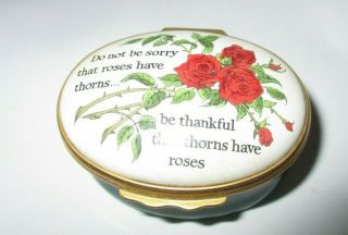Vintage Halcyon Days Enamel Hinged Trinket Box Roses Thorns