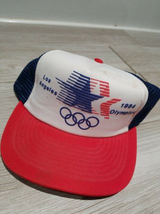 Vintage 1984 Usa Olympics Los Angeles Mesh Trucker Snap Back Hat Red White Blue
