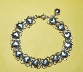 Vtg Handcrafted " 925 " Sterling Silver Ornate " Heart " Design 7.  5 " Bracelet 12.  3g