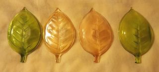 Set of 4 Vintage Mid - Century Colored Glass Leaf Dishes 2