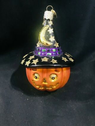 Vintage Old World Christmas Pumpkin In Witch Hat Halloween Ornament