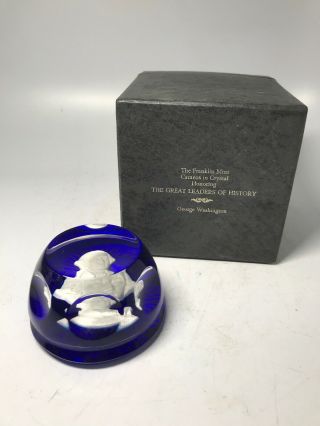 Vintage Signed Baccarat Crystal Paperweight George Washington Cameo W/ Box