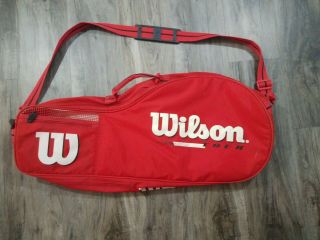Vintage 70s 80s Wilson Tour Tennis Racquet Backpack Bag 6,  Racket Bag Red/white