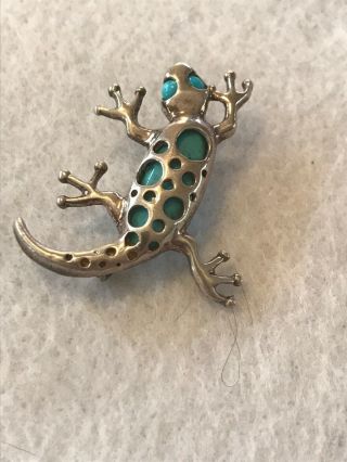 Vintage Native American Turquoise Sterling Silver Gecko Pendant Pin