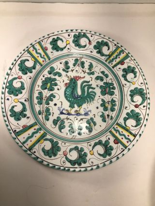 Vintage Deruta Teal/green Rooster Dinner Plate 10 " P V Italy 1