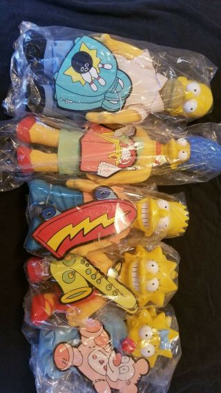 The Simpsons - 1990 - Burger King Plush Dolls Complete Set Of 5 (vintage)