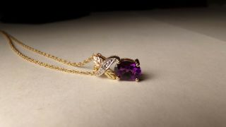 Vtg 10k 10kt Rose Yellow Black Hills Gold Purple Amethyst Diamond Necklace 18 "