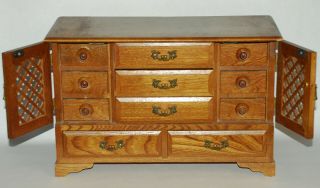Large Vintage Himark Japan Wood Jewelry Box Chest With 11 Drawers