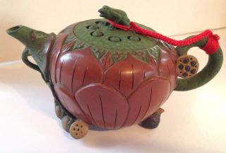 Vintage Yixing Teapot Chinese With Great Natural Details And Frog Marked