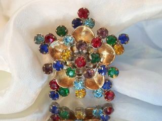 Barclay Signed Colorful Pronged Rhinestone Flower Brooch Vintage 1950 ' s 24D8 2