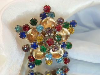 Barclay Signed Colorful Pronged Rhinestone Flower Brooch Vintage 1950 ' s 24D8 3
