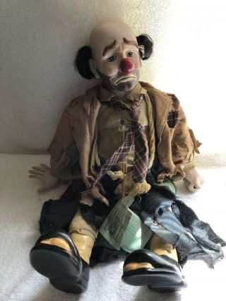 Vtg 1983 19” A Dynasty Doll Clyde The Hobo Sad Clown Incomplete