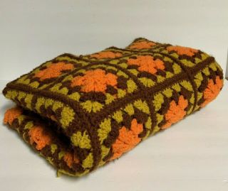 Vtg Handmade Crochet Afghan Lap Blanket Throw 68 " X 51 " Granny Square Orange