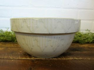 Vintage 10 " Yellow Ware Bowl Off White Stoneware Crock Mixing Serving