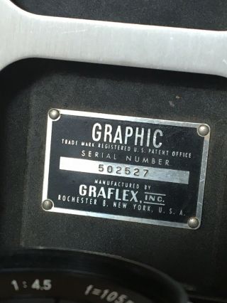 Graflex Century Graphic 2x3 Camera w/ Kodak Ektar 101mm F:4.  5 Lens 7
