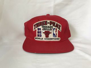 All Red Vintage Chicago Bulls Three Peat Snapback 91,  92,  93 Championship