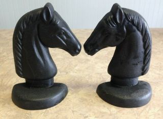Vintage Cast Iron Metal Horse Head Chess Bookends / Door Stop - Set Of 2
