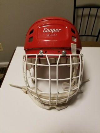 Vintage Cooper Sk600 Red Hockey Helmet W/ Faceguard
