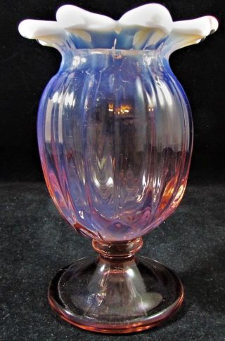 Lovely Vintage Westmoreland Glass Vase Blooming Flower Pink And White Opalescent