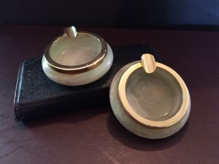 Set Of 2 Vintage Art Deco Jade And Brass Ashtray,  Small 6 Inch Diameter